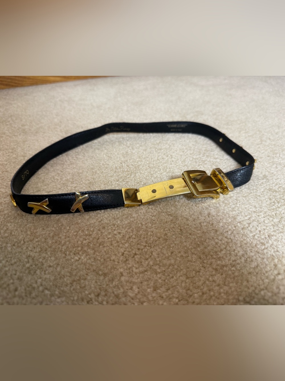 Paloma Picasso belt black leather gold detail metal buckle small made in Italy